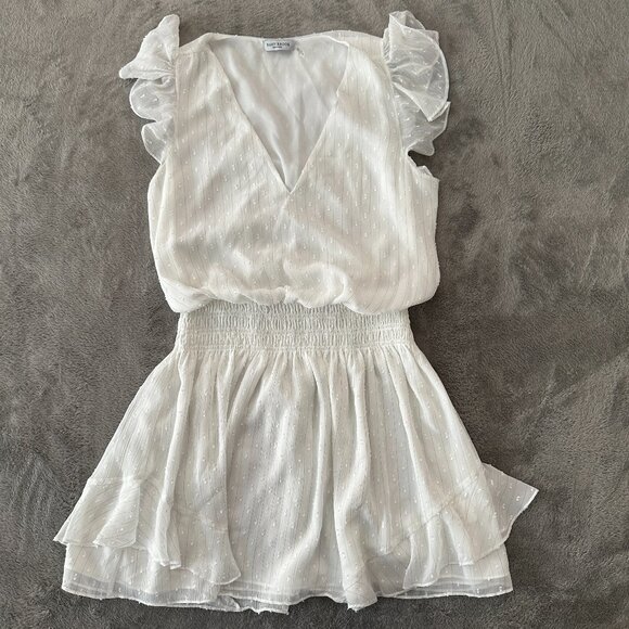 Ramy Brook Ruffled Simona Dress White Women's LARGE Mini Flutter Sleeves Bridal - Picture 1 of 7